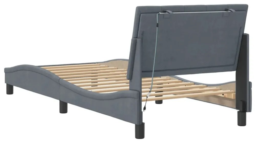 sötétszürke bársony ágykeret LED-világítással 90 x 200 cm