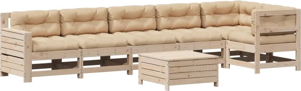 vidaXL 7 részes tömör fenyőfa kerti ülőgarnitúra párnával