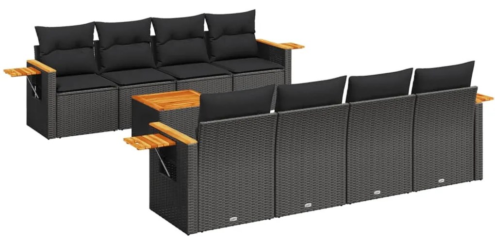 9 részes fekete polyrattan kerti ülőgarnitúra párnákkal