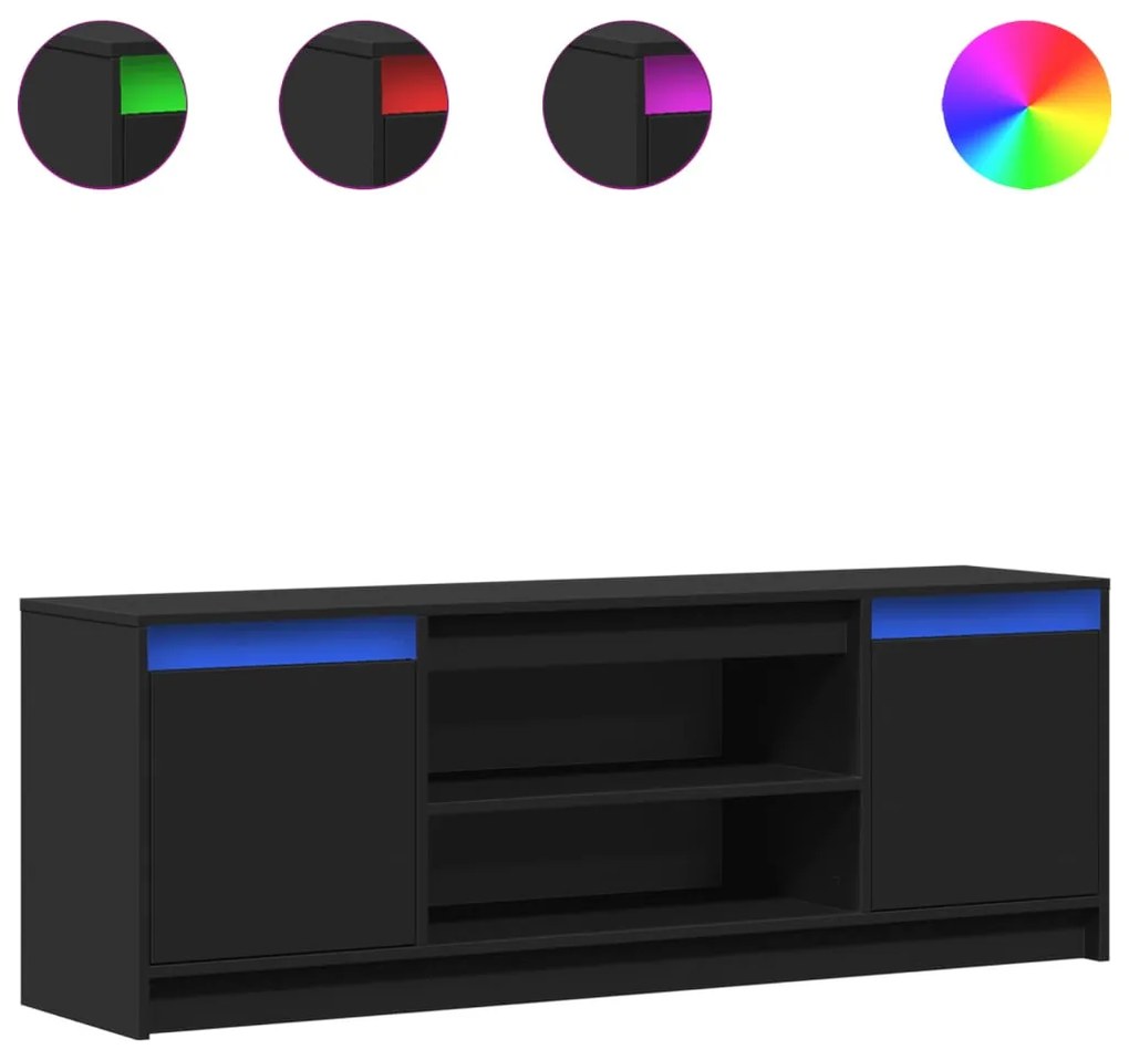 fekete szerelt fa TV-szekrény LED-ekkel 139,5 x 34 x 50 cm
