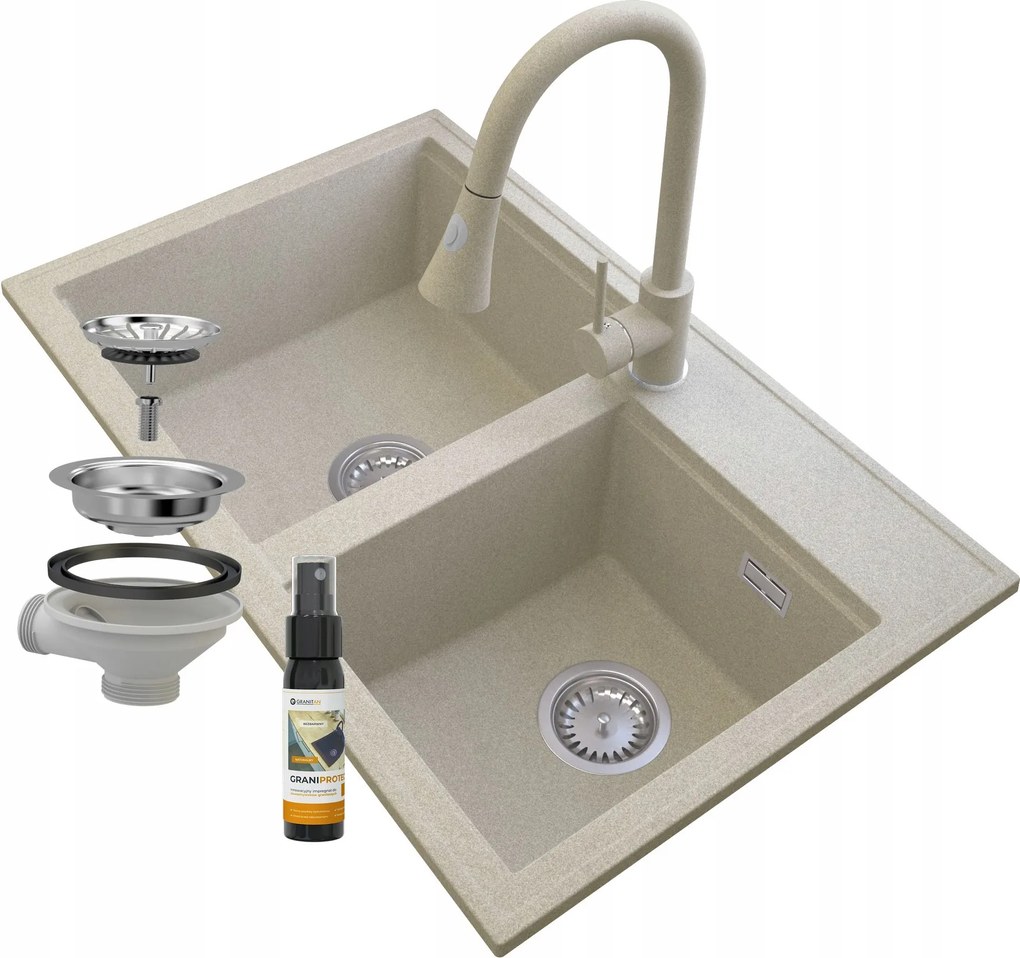 Gránit Mosogató Bézs Csaptelep Snake Szifon Hektor