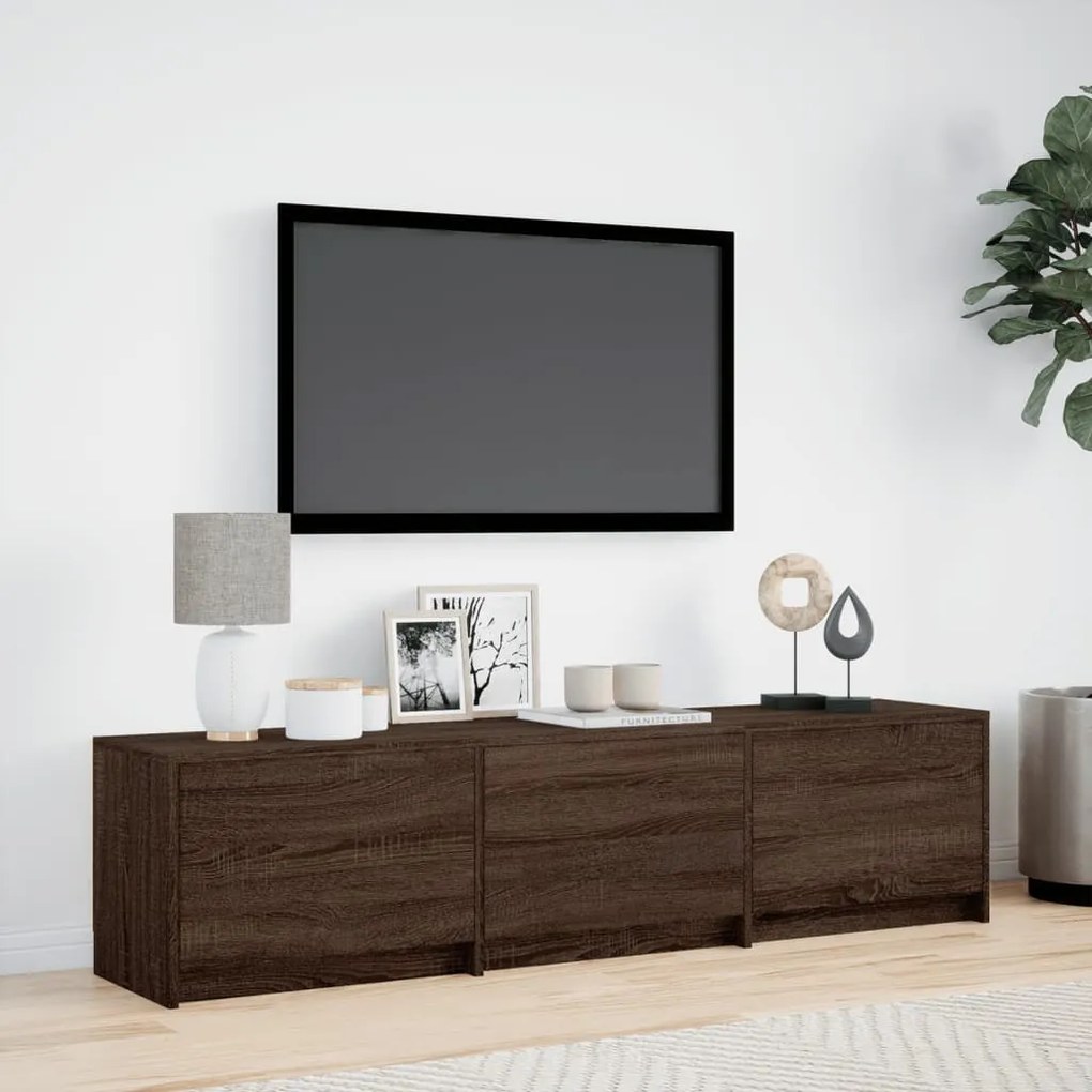 barna tölgy színű szerelt fa TV-szekrény LED-del 165x34x40 cm