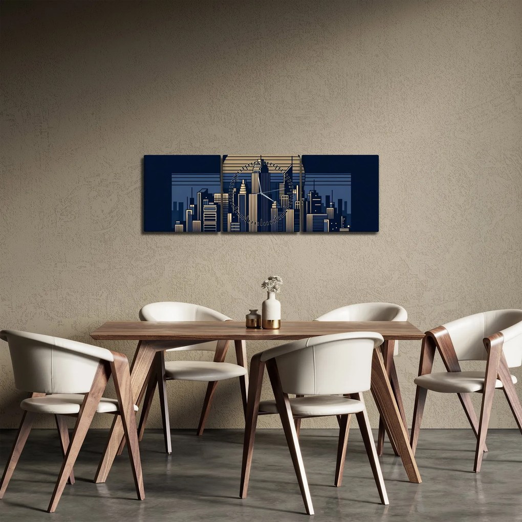 Kép – Geometrikus város (órával) (90x30 cm)