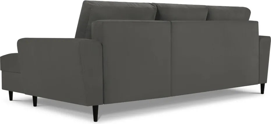 Sötétszürke kordbársony kinyitható tárolóhelyes sarokkanapé (jobb oldali-heverő résszel) Kyoto – Cosmopolitan Design