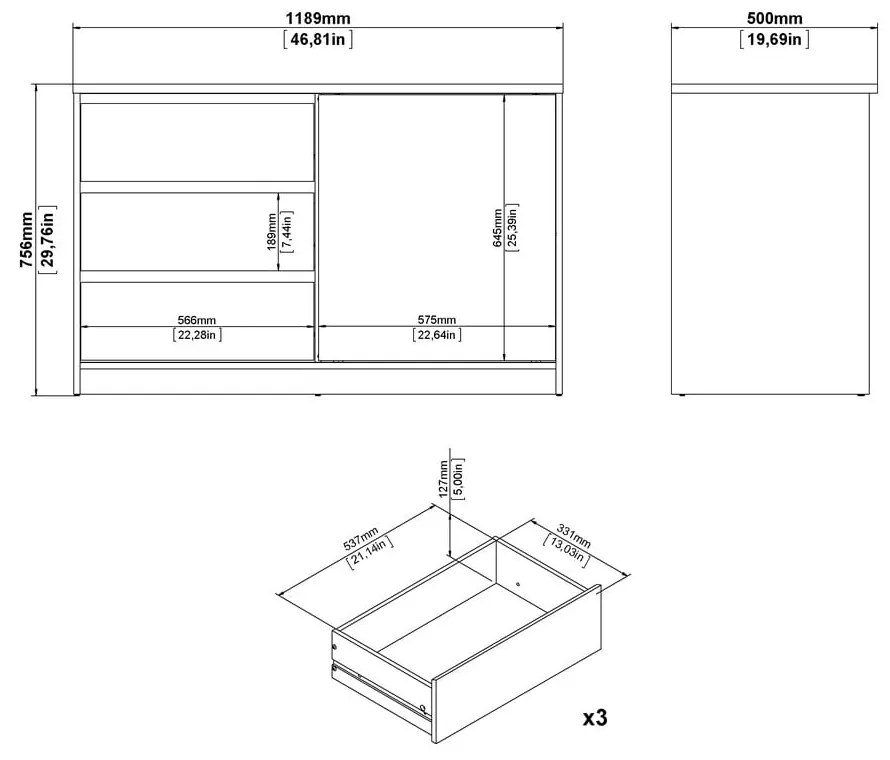 Natúr színű komód tolóajtóval tölgyfa dekorral 119x76x50 cm Naia – Tvilum