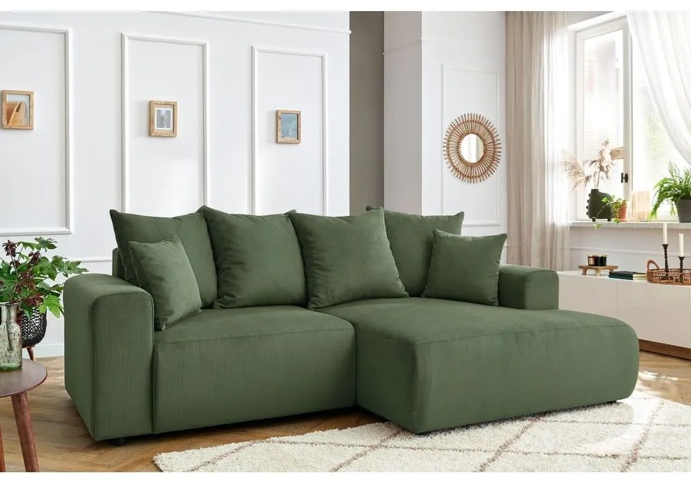 Zöld bársony sarokkanapé Enjoy – Bobochic Paris