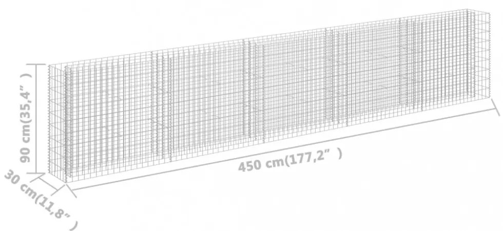 horganyzott acél gabion magaságyás 450 x 30 x 90 cm
