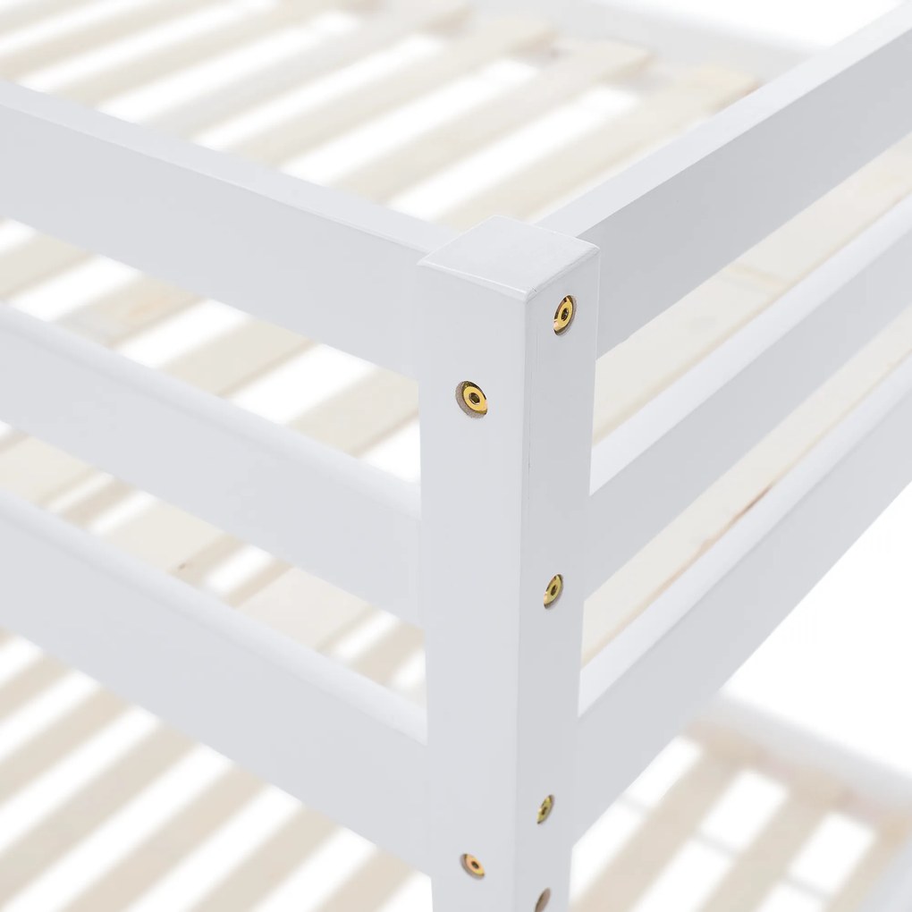 Emeletes ágy, 90x200, tömör fa, fehér, INEZA