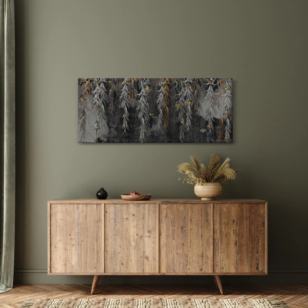 Kép -Fűzfa gallyak fekete háttérrel (120x50 cm)