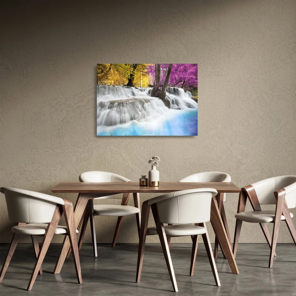 Egy kép Erawan vízeséséről az erdőben (üvegen) (70x50 cm)