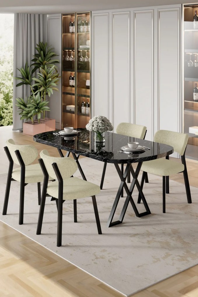 Axton étkezőgarnitúra, fekete márvány-krém, 168 cm – TR240CHR2703