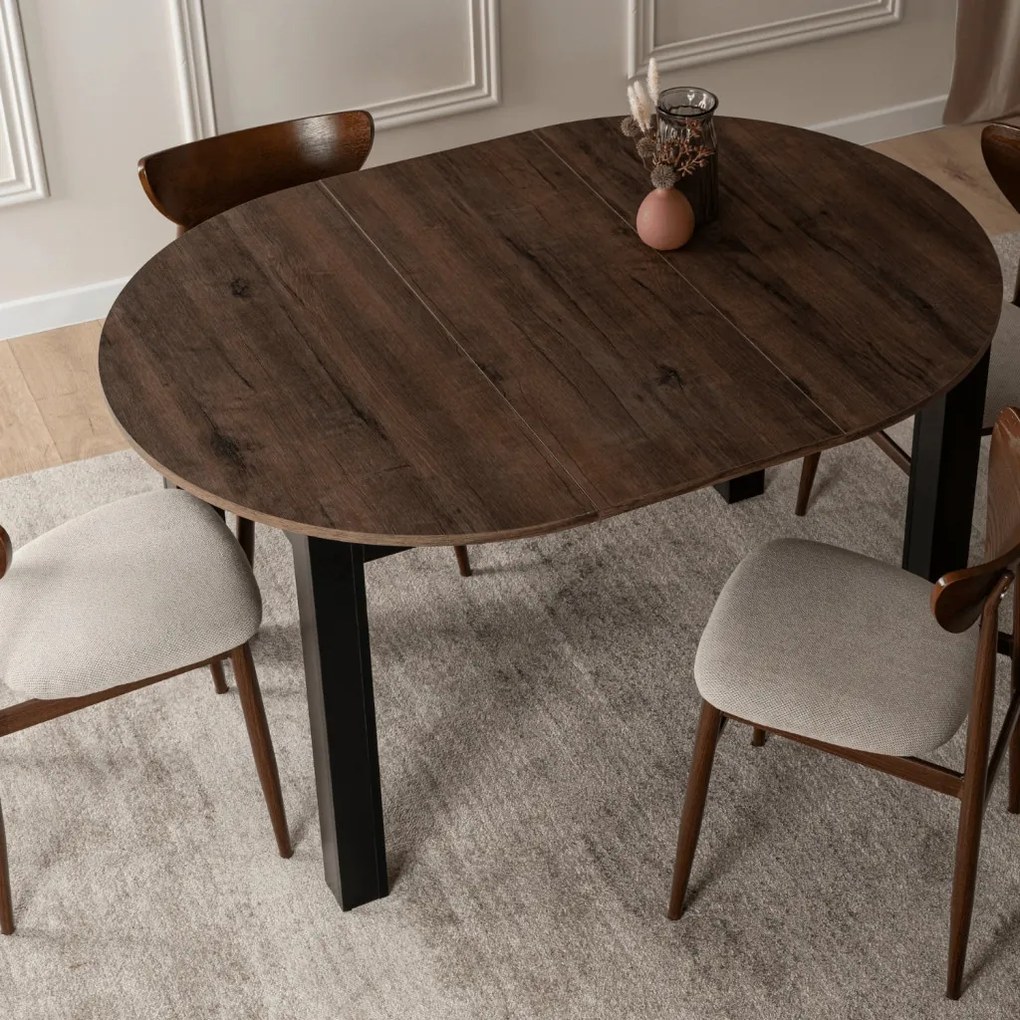 Bővíthető Étkezőasztal Kézműves Dió/Fekete Színben. HARRY 102-142 cm