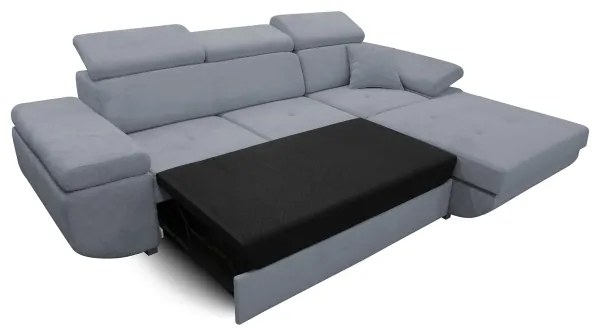CASTELO jobb oldali, kihúzható L-alakú sarokkanapé tárolóval, sötétszürke