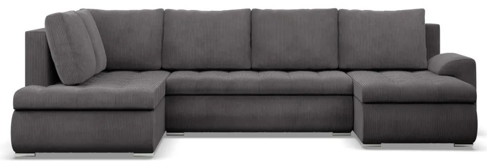 Tokio U sarokkanapé, 3 ágyneműtartóval, kordbársony, baloldali, szürke