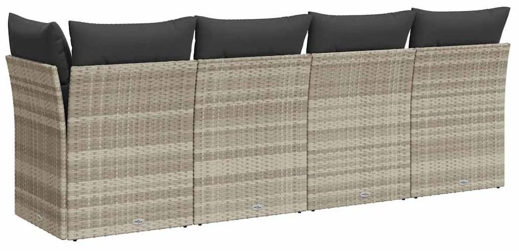 4 személyes világosszürke polyrattan kerti kanapé párnával