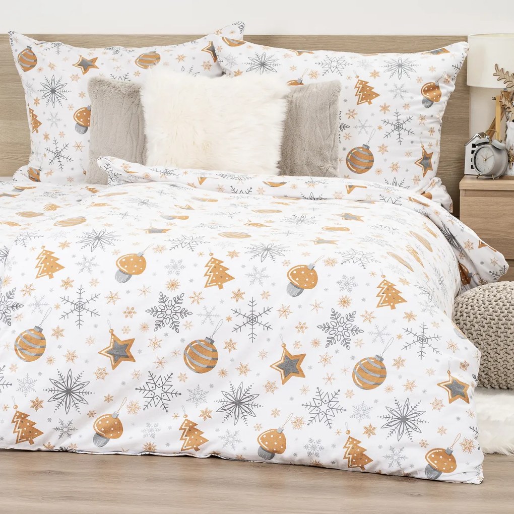 4Home Flanel ágynemű Golden Xmas Night, 220 x 200cm, 2 db 70 x 90 cm, 220 x 200 cm, 2 db 70 x 90 cm