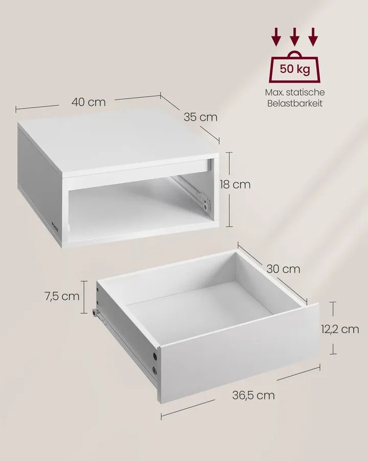 VASAGLE Kailyn lebegő éjjeliszekrény szett (2 db) 3 színű világítással, fehér