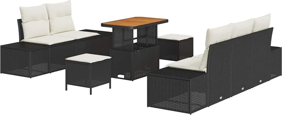 vidaXL Kerti Kanapé Szett párnával tárolóval 8 pcs Fekete Poli rattan