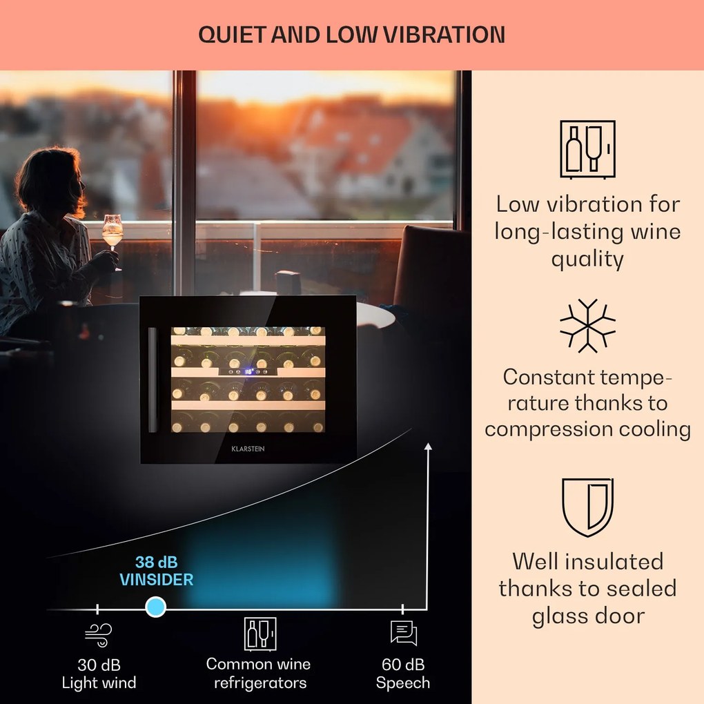 Klarstein Vinsider 24 Onyx Edition, beépített borhűtő, G energiahatékonysági osztály G osztály