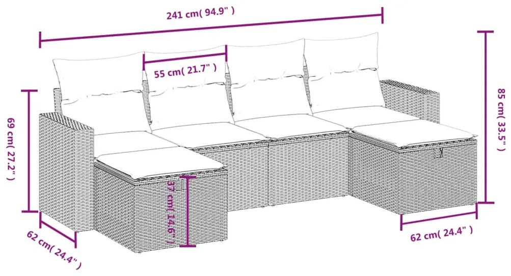 6 részes bézs polyrattan kerti ülőgarnitúra párnával