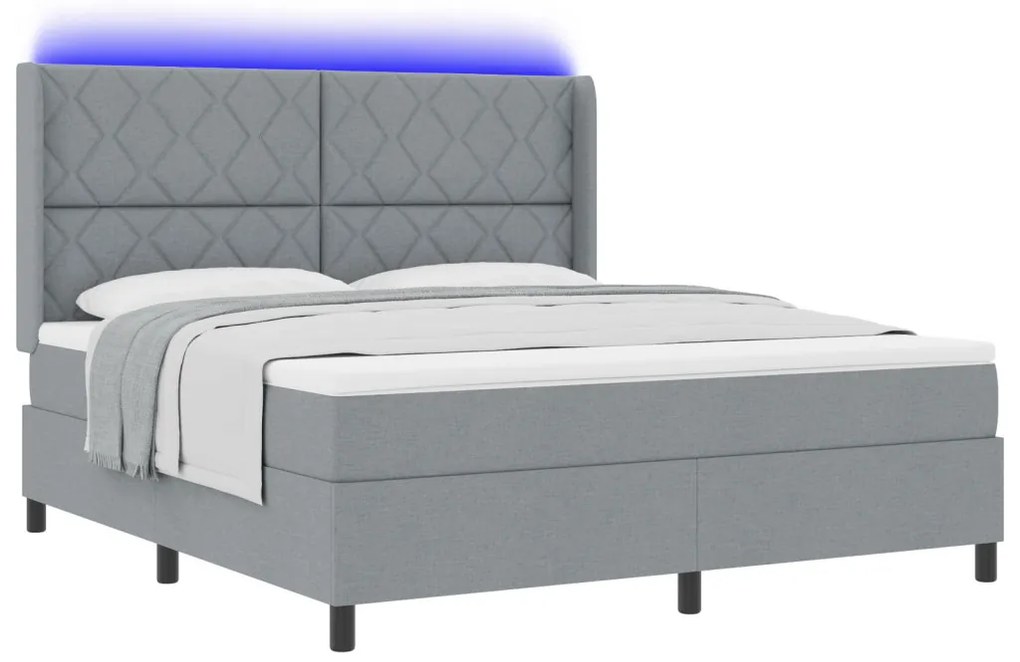 Boxspring Ágy Matrac S-LED Fénnyel Szürke 180x200 cm Szövet