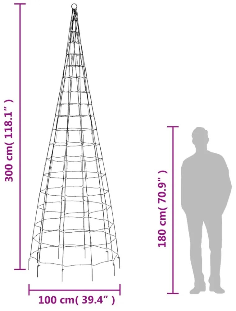 színes LED karácsonyfa zászlórúdra 550 LED 300 cm