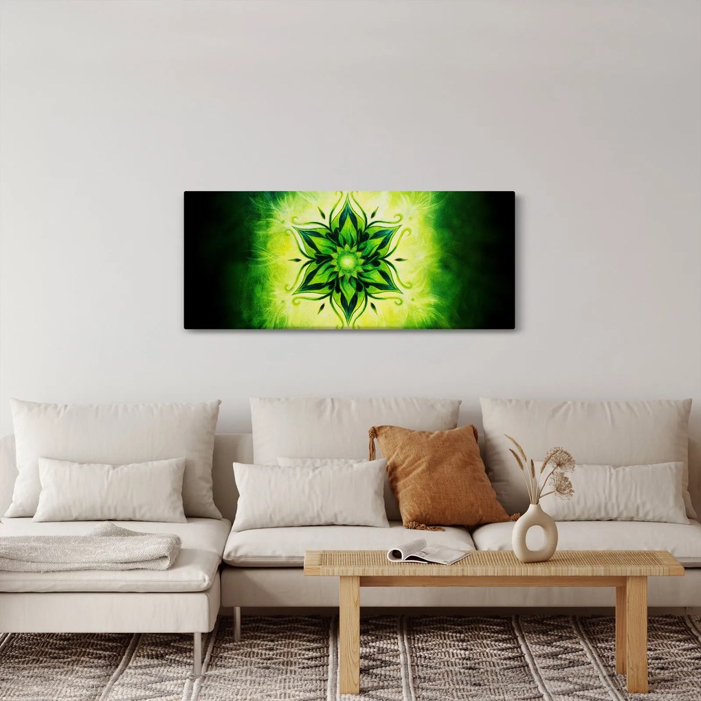 Kép - Virág mandala zöld háttérrel (120x50 cm)