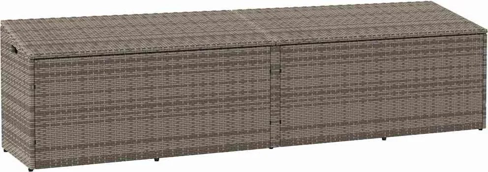 Szürke Polyrattan Kerti Tárolóláda 220X50X58 Cm