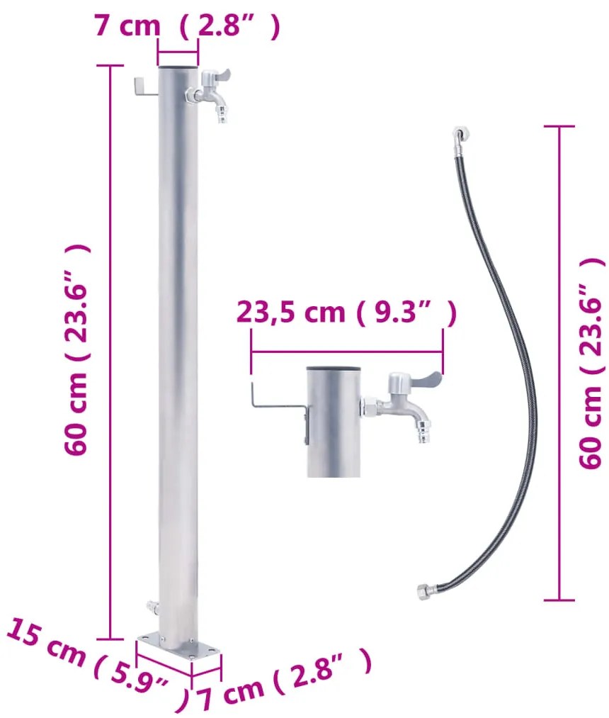 kerek rozsdamentes acél kerti oszlop típusú vízcsap 60 cm