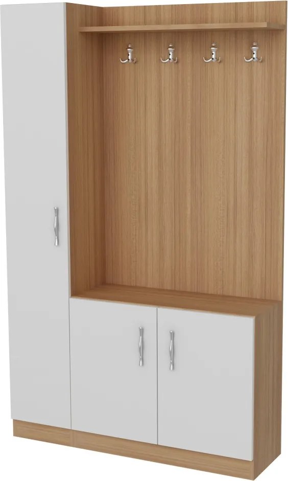 Naturel előszobafal, teak-fehér, 110 cm