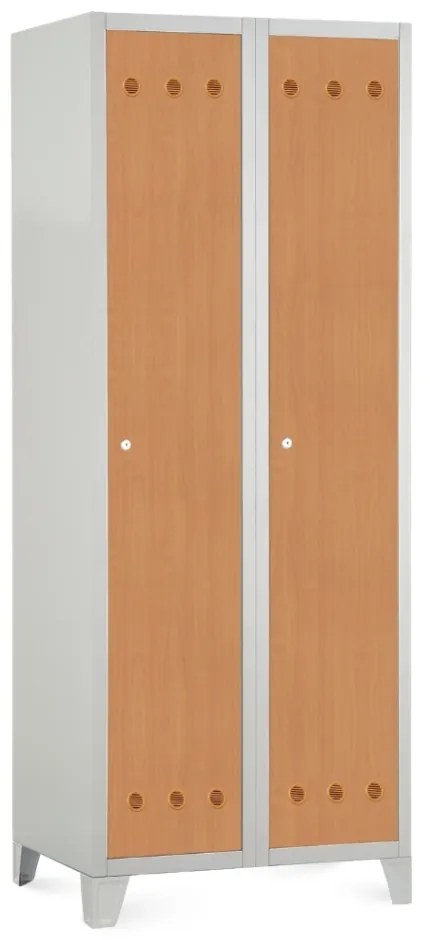 Fém szekrény fa ajtókkal, 80 x 50 x 190 cm, fix lábakkal, hengerzár, bükkfa