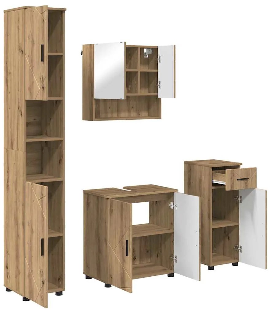 Fürdőszoba bútor szett 4 pcs kézműves tölgy 61 x 35 x 64 cm