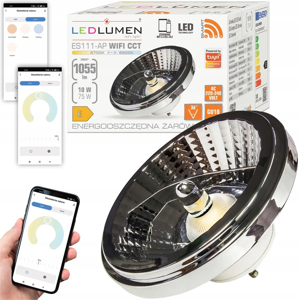 Led izzó GU10 AR111 ES111 10W=75W 1055lm Cct 36° Wifi Tuya Smart Life