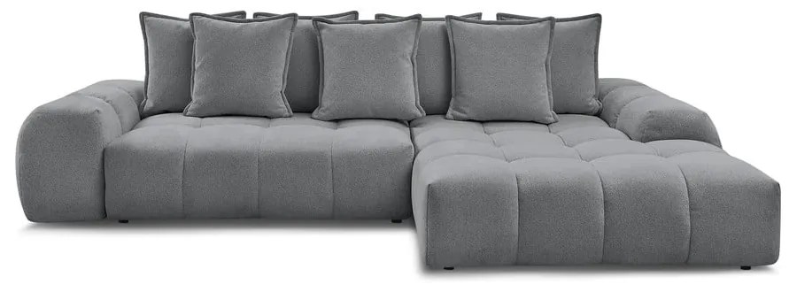 Sötétszürke zsenília kinyitható-tárolóhelyes sarokkanapé (jobb oldali-heverő résszel) Everest – Bobochic Paris