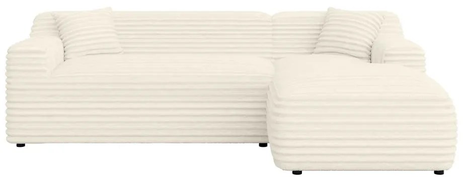 Krémszínű kordbársony sarokkanapé (jobb oldali-heverő résszel) Martin – Ropez