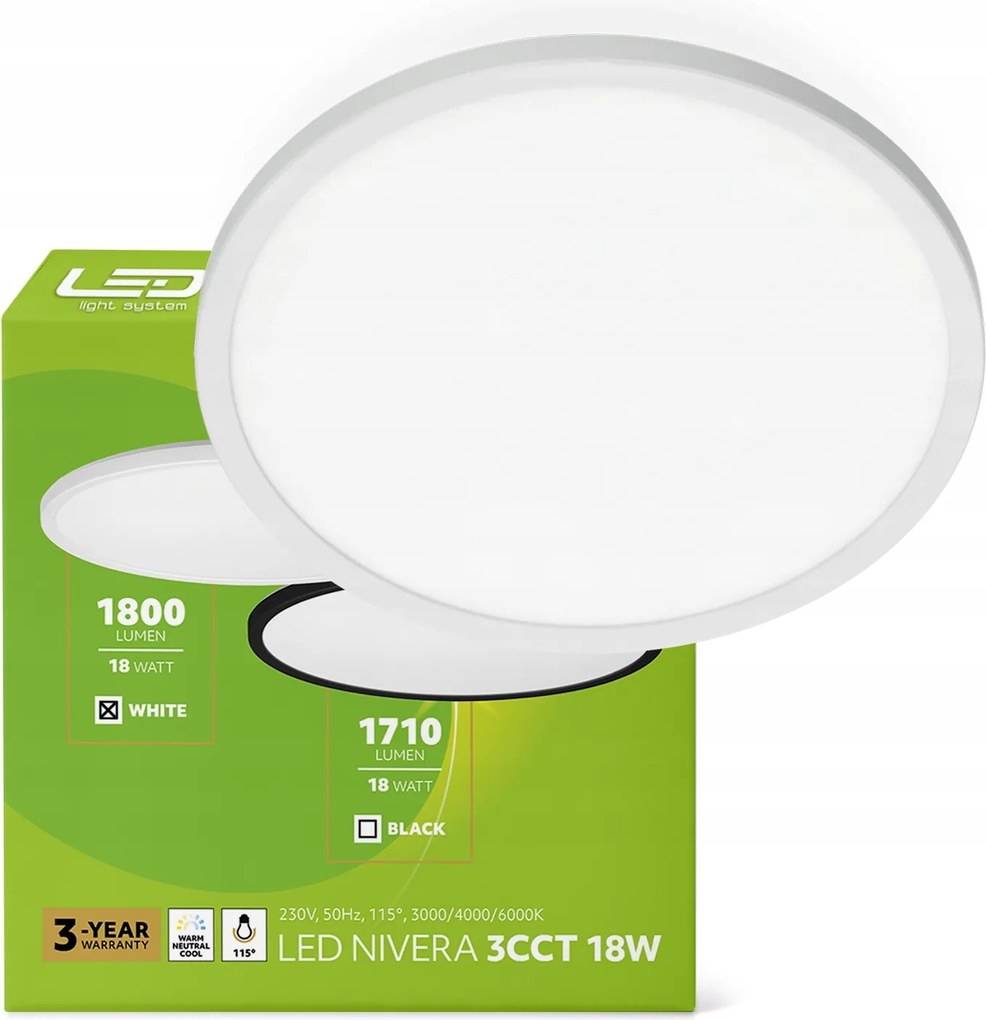 Mennyezeti lámpa Led plafon 18W IP54 3 fényszín Cct 1800lm fehér