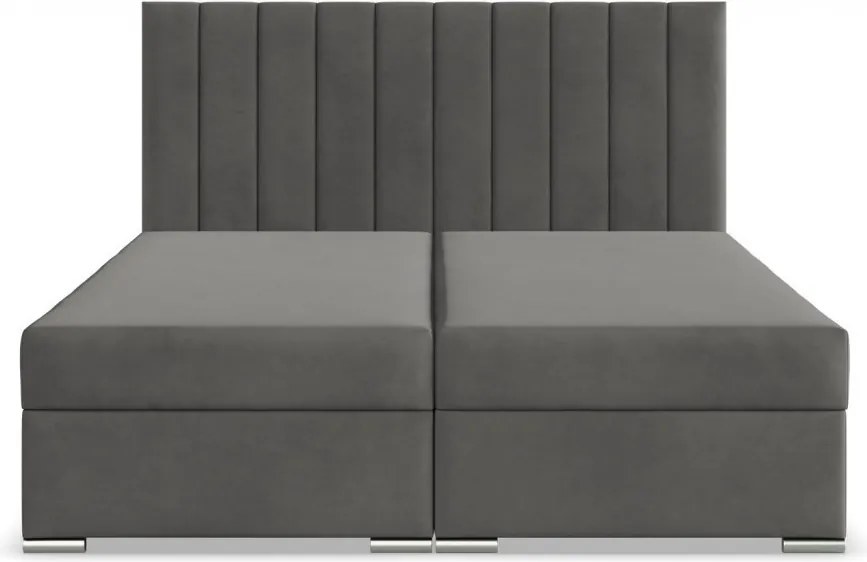 Agen ágy, bársony, 160 x 200, ágyneműtartóval, sötétszürke