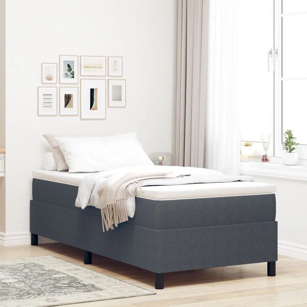 Box Spring Ágy Memóriáhab Matrac Sötétszürke Egyszemélyes Kordbársony Szövet