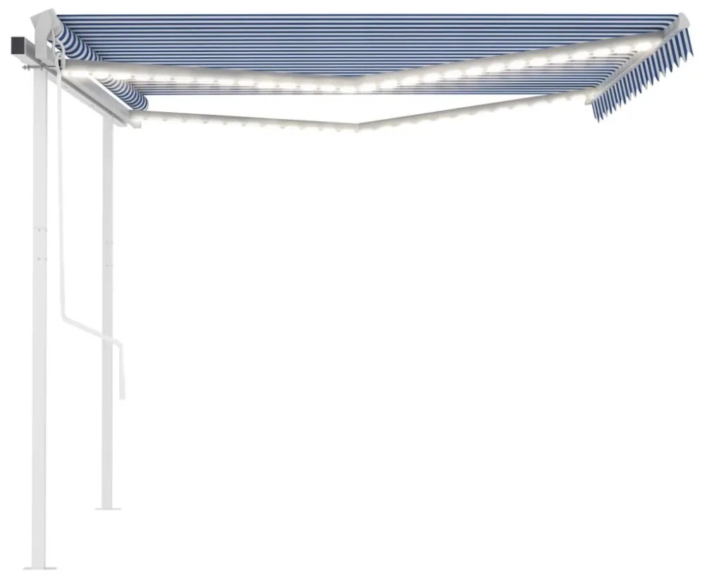 kék/fehér automata szélérzékelős és LED-es napellenző 4,5 x 3 m
