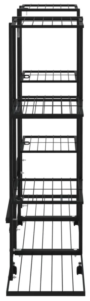 fekete vas virágtartó állvány kerekekkel 94,5 x 24,5 x 91,5 cm