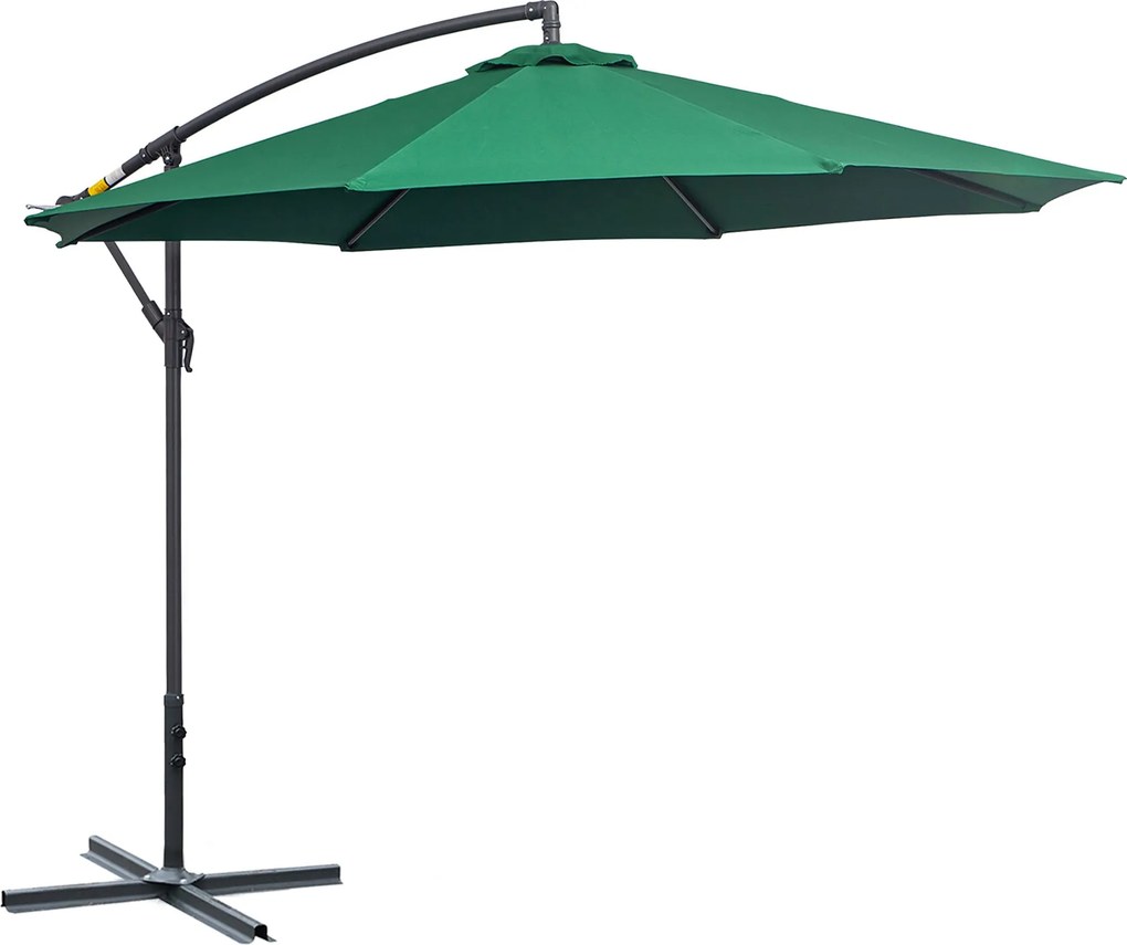 Outsunny Kerti Napernyő Ø300x250 cm Kantelevezett Napernyő Oldalra Nyitható Fém Alappal és 8 Rúd Szerkezettel Kültéri Teraszra Sötét Zöld | Aosom