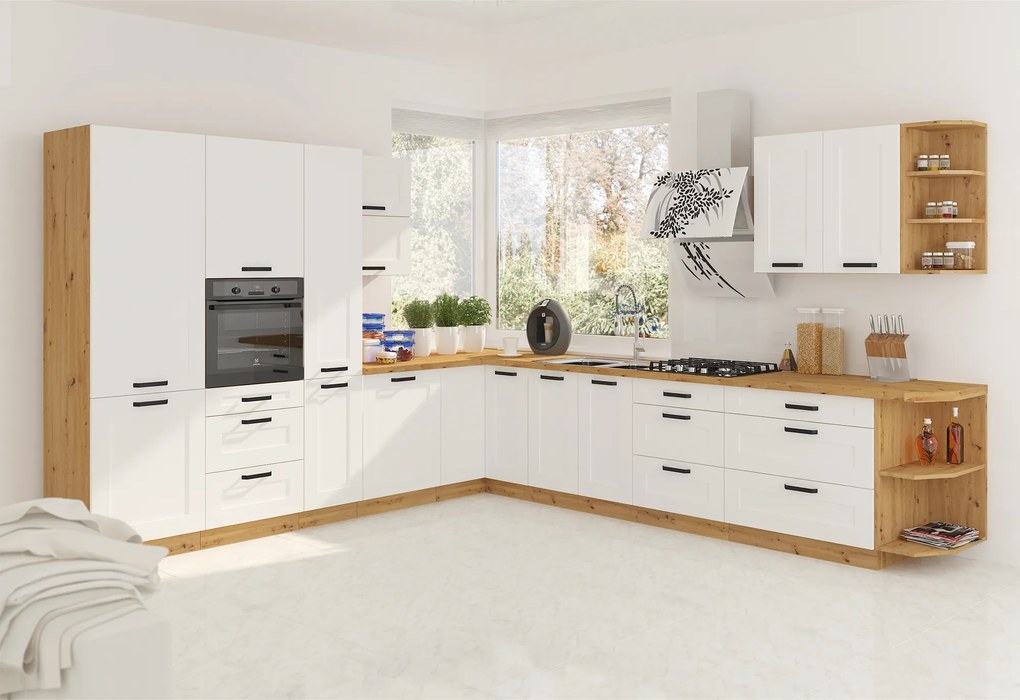 Magas szekrény, fehér/artisan tölgy, LULA 40 DK-210 2F