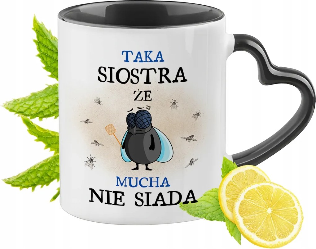 Nővérnek Fekete Bögre Szív Alakú Füllel Ajándék Nyomtatott