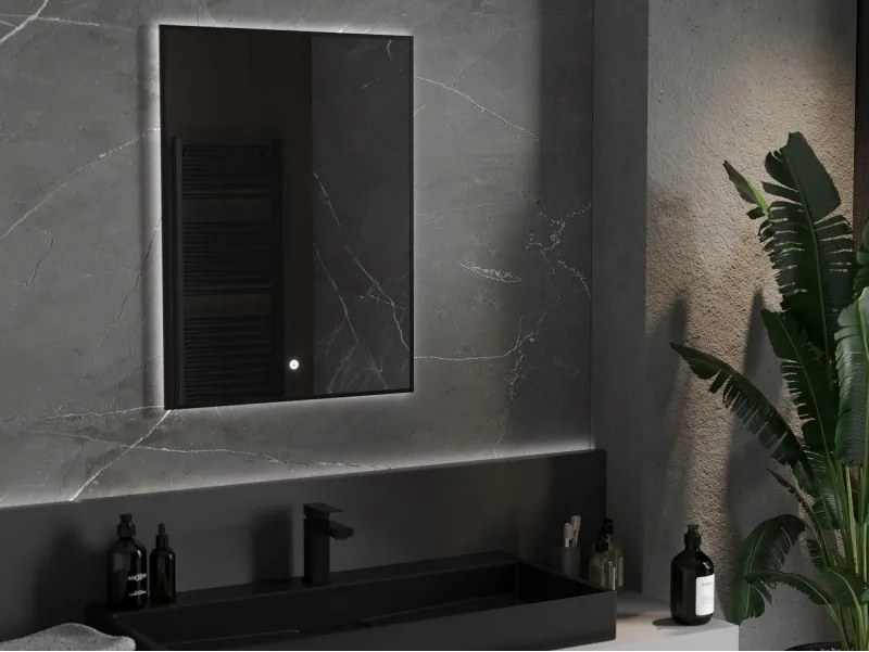 Mexen Erma világító fürdőszobai tükör 60 x 80 cm, LED 6000K, páramentes, fekete keret - 9814-060-080-611-70