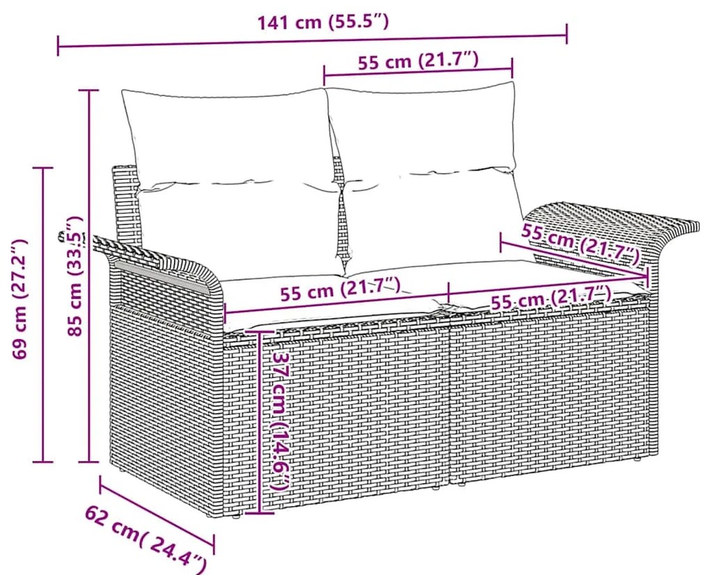Kerti Kanapé Szett párnával 8 pcs Bézs Poli rattan