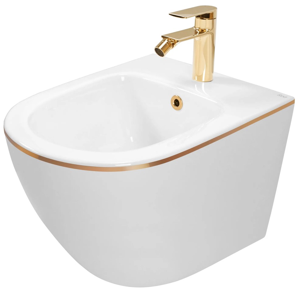 WC CARLO Mini Flat + bidet CARLO Mini White Gold Edge készlet