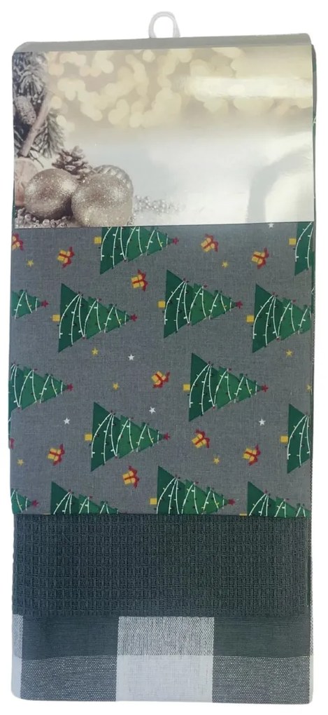 Konyhatörlő karácsonyi szürke fa 45x70cm 3 db TiaHome