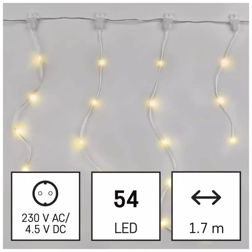 LED karácsonyi drop fényfüzér – jégcsapok, 1,7 m, kültéri és beltéri, meleg fehér, progr.