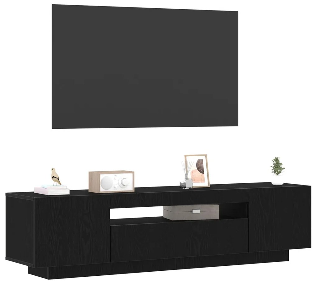 TV szekrény LED fényekkel, fekete tölgy, 160x35x40 cm, műgyanta