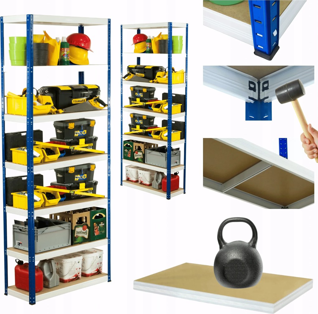 Tárolószekrény fém állvány Helios 270x100x40cm 7Px175kg Tömör Magas